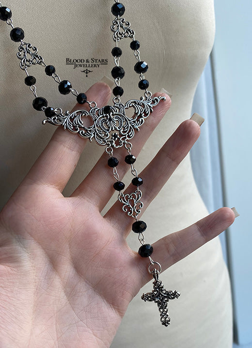 Gothic Filigree Rosary Cross Necklace