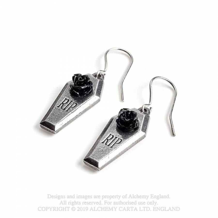 RIP Rose Coffin Dropper Earrings E432 Alchemy Gothic