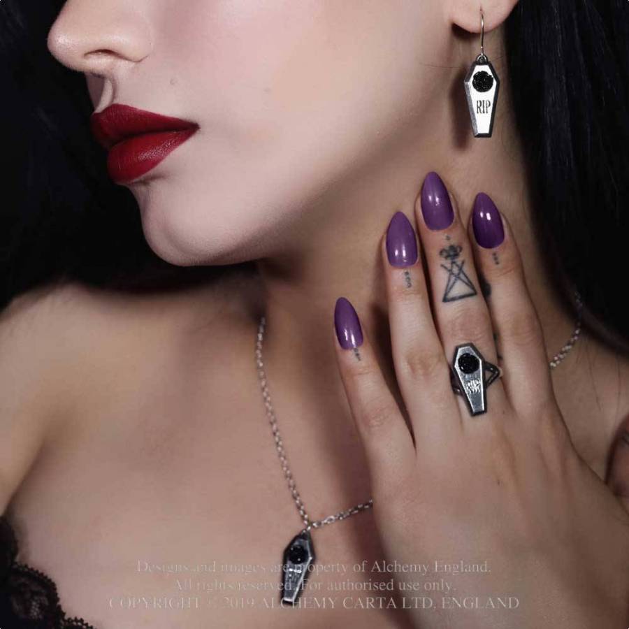 RIP Rose Coffin Dropper Earrings E432 Alchemy Gothic