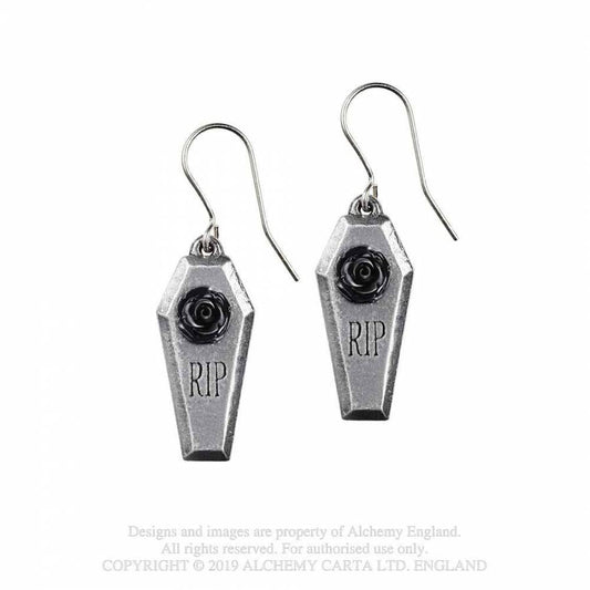 RIP Rose Coffin Dropper Earrings E432 Alchemy Gothic