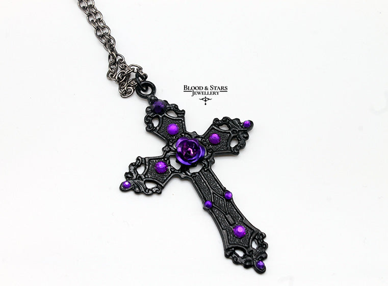 Rose Cross Crystal Necklace