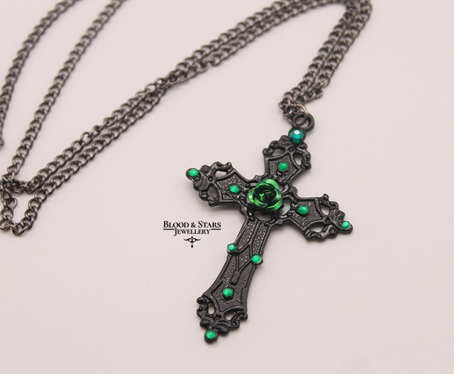 Rose Cross Crystal Necklace
