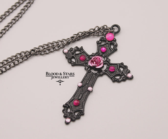 Rose Cross Crystal Necklace