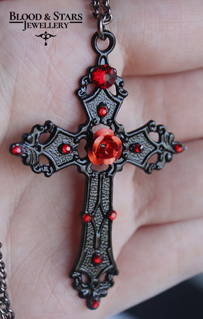 Rose Cross Crystal Necklace