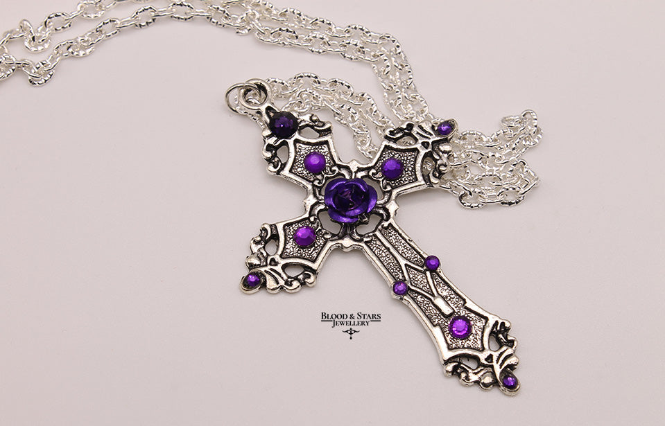 Rose Cross Crystal Necklace