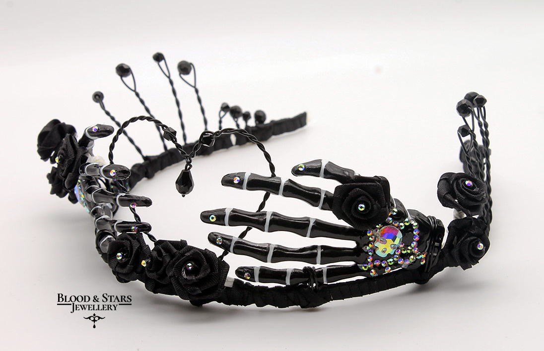 Gothic Rose Skeleton Bone Hand Tiara