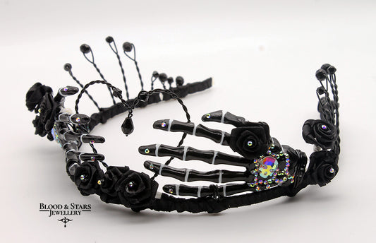 Gothic Rose Skeleton Bone Hand Tiara
