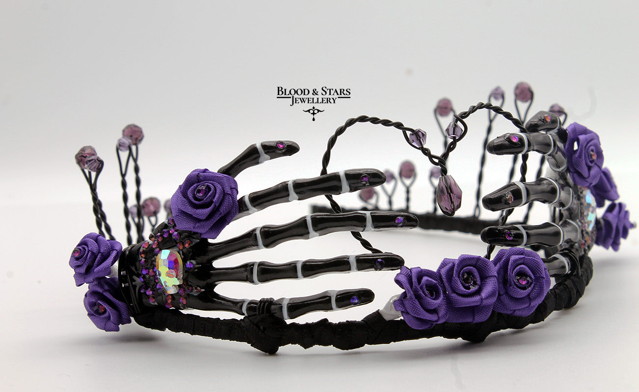 Gothic Rose Skeleton Bone Hand Tiara