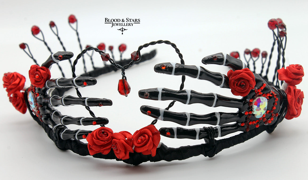 Gothic Rose Skeleton Bone Hand Tiara