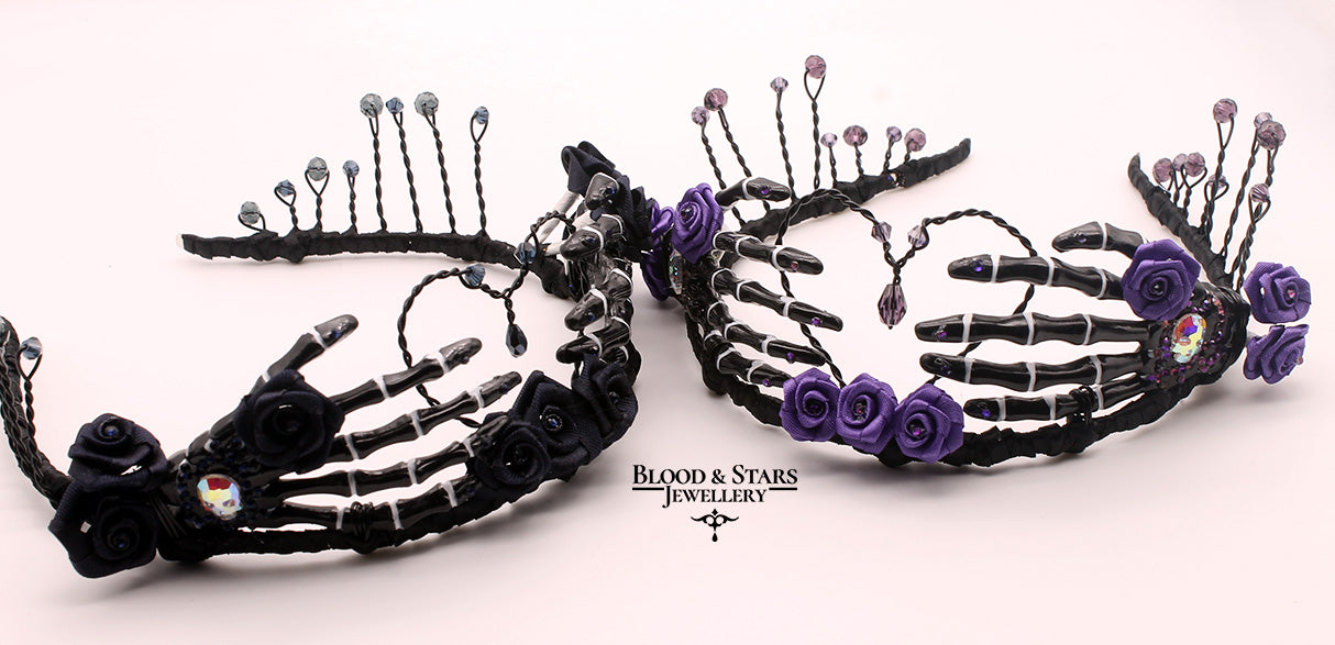 Gothic Rose Skeleton Bone Hand Tiara