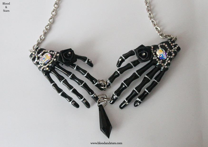 Skeleton Hand Crystal Skull Necklace