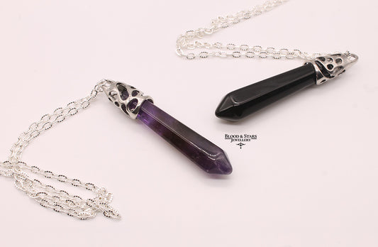 Imitation Amethyst Onyx Gemstone Pendant Necklace