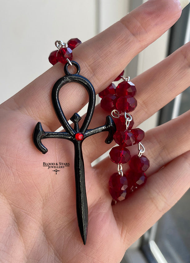 Vampire Ankh Beaded Necklace