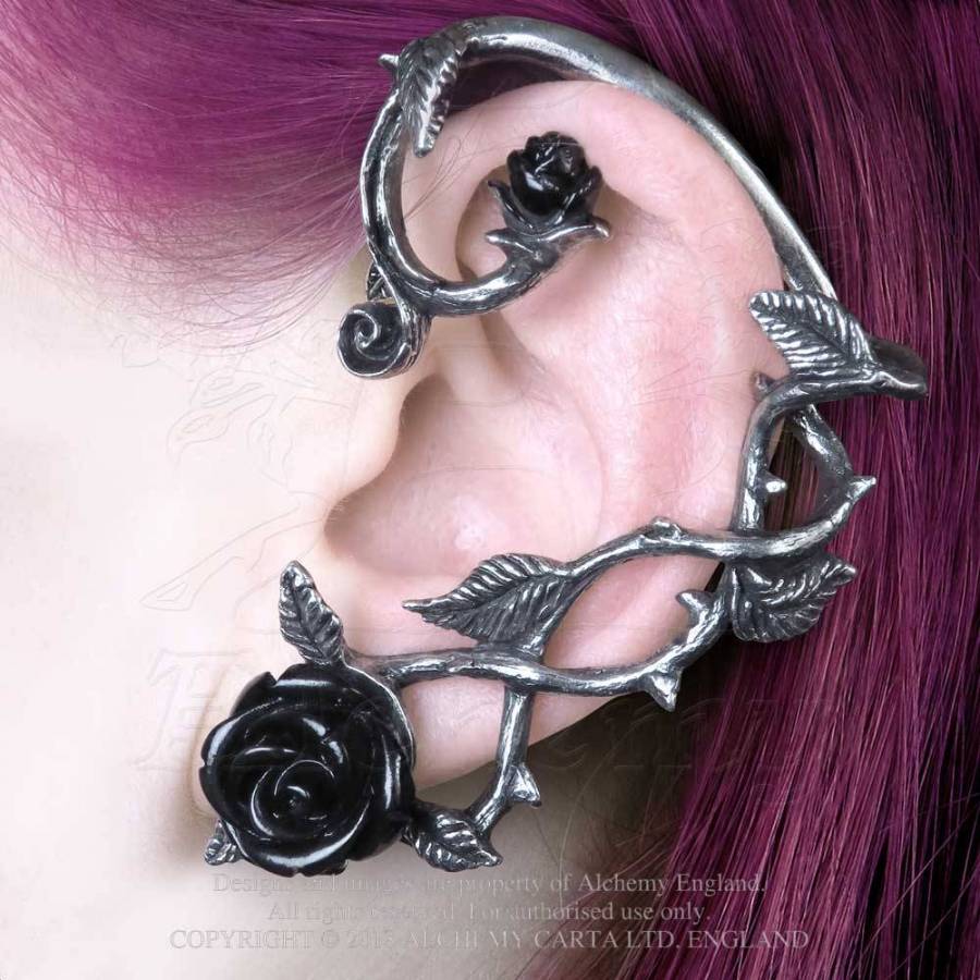 Wild Black Rose Ear Wrap Earring E410